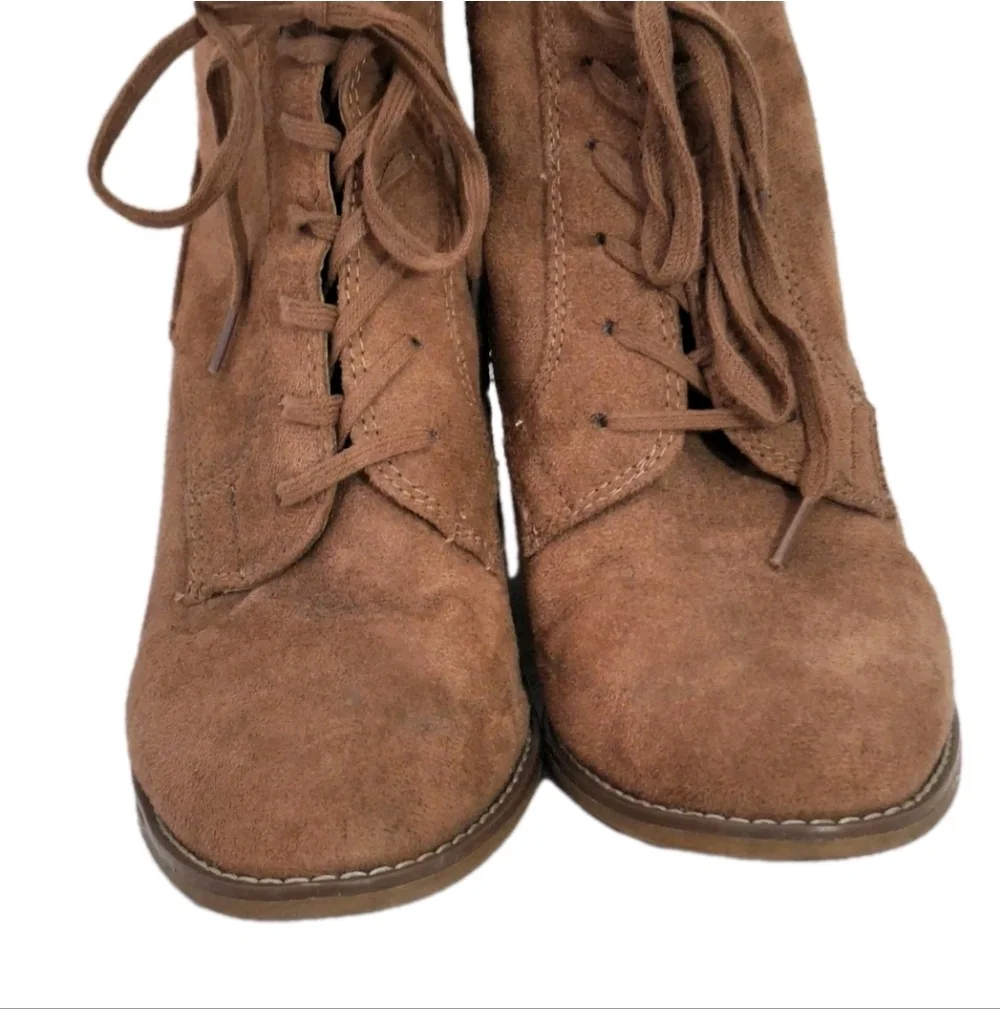 A New Day Light Brown Women Wedge Boot With Side Zip Size 9 Faux Sued Leather